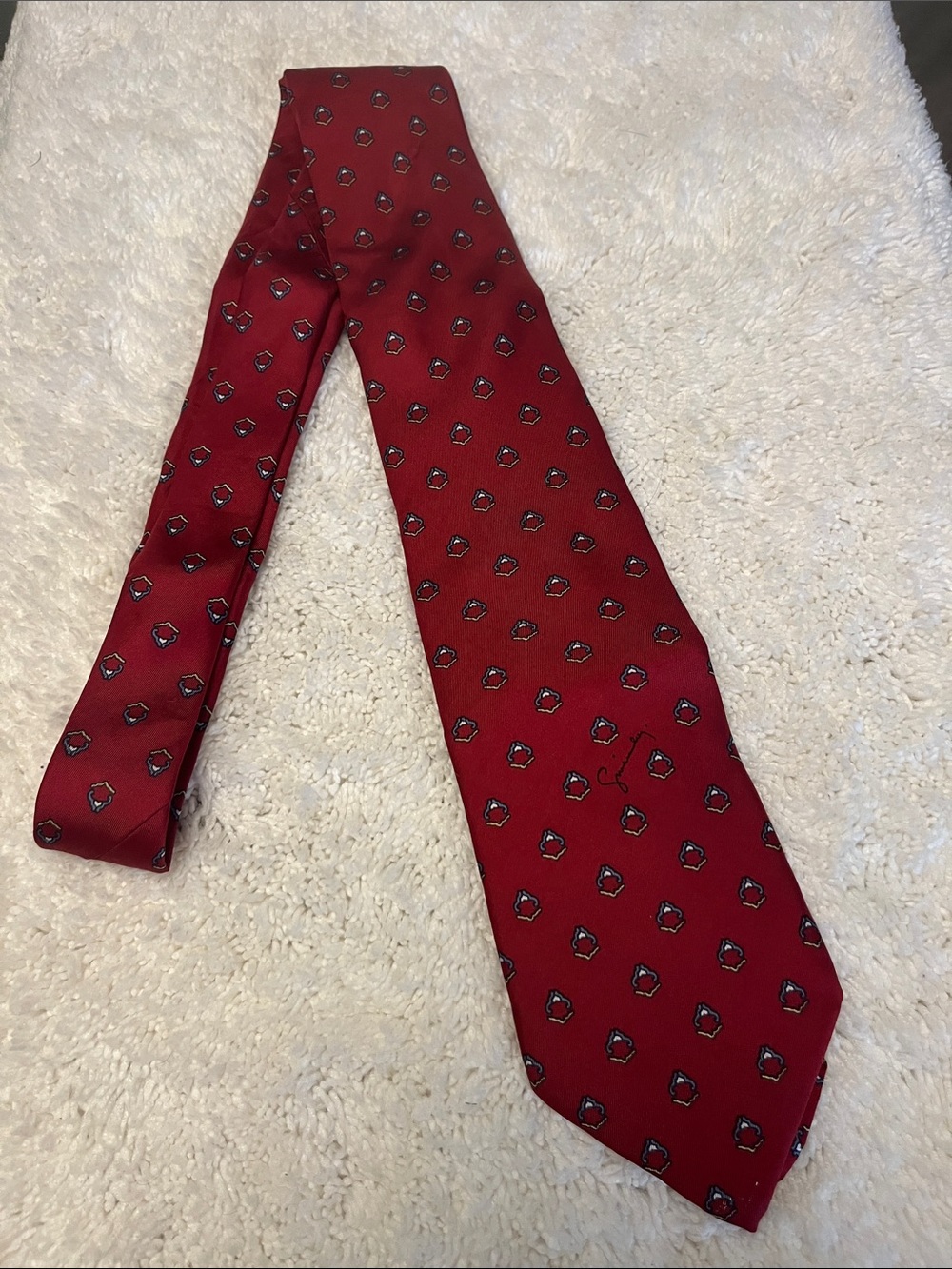 Vintage Givenchy Red Silk Tie with Small Geometric Motif